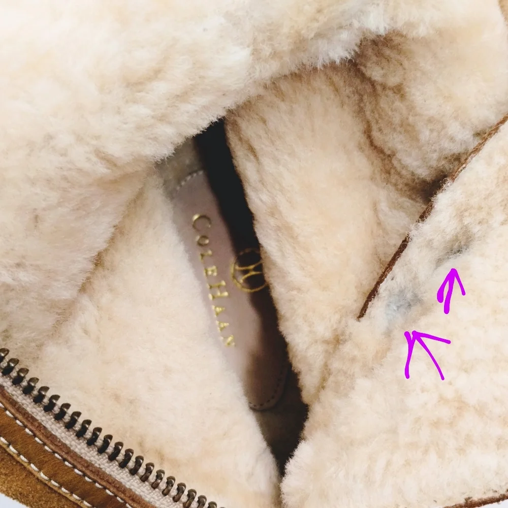 Cole‎ Haan Tall Boots Suede Sheep Shearling Zip Front - Picture 11 of 16